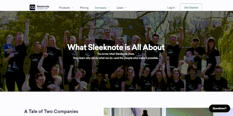 An overview of Sleeknote About us page