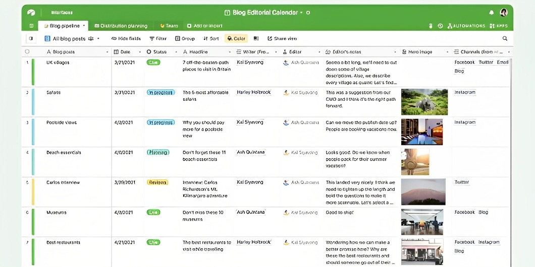Airtable editorial calendar template example